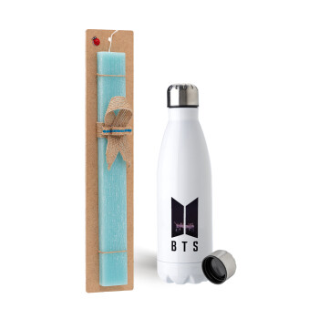 BTS, Easter Set, metallic stainless steel water bottle (750ml) & aromatic flat Easter candle (30cm) (TURQUOISE)
