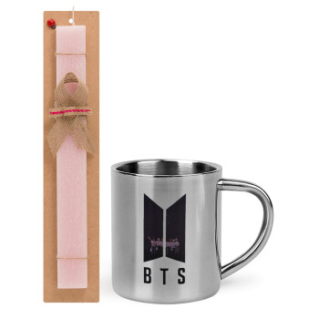 BTS, Easter Set, metallic thermal cup (300ml) & aromatic flat Easter candle (30cm) (PINK)