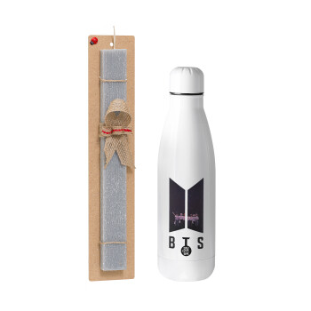 BTS, Easter Set, metallic stainless thermos bottle (500ml) & scented flat Easter candle (30cm) (GRAY)