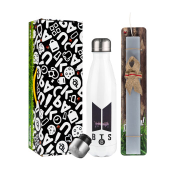 BTS, Easter candle, metallic white thermos bottle (500ml) & aromatic flat candle (30cm) (GRAY)