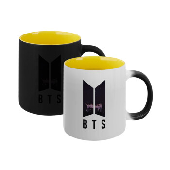 BTS, Κούπα Μαγική εσωτερικό κίτρινη, κεραμική 330ml που αλλάζει χρώμα με το ζεστό ρόφημα