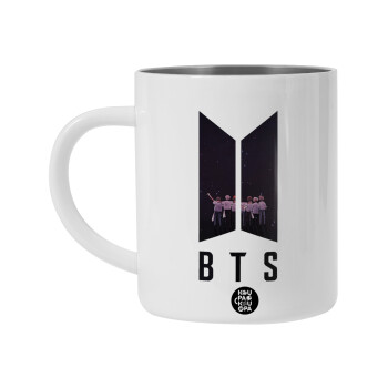 BTS, Λευκή Ανοξείδωτη Μεταλλική Κούπα 450ml - Διπλού Τοιχώματος 
