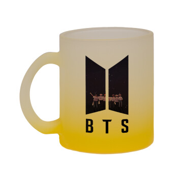 BTS, Κούπα γυάλινη δίχρωμη με βάση το κίτρινο ματ, 330ml