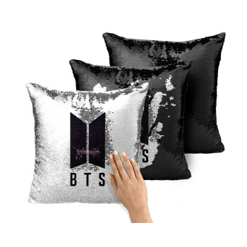 BTS, Μαξιλάρι καναπέ Μαγικό Μαύρο με πούλιες 40x40cm περιέχεται το γέμισμα