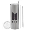 Tumbler stainless steel Silver 600ml, with metal straw & cleaning brush