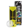 Neon Yellow Travel Tumbler, with metal straw (Stainless steel 304 Food grade, BPA free, 600ml)