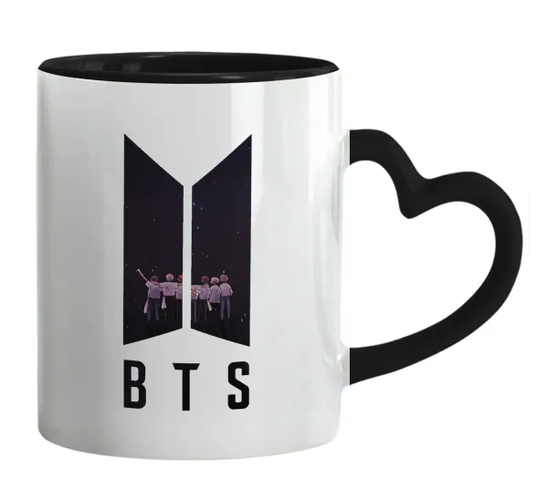 BTS — Mug heart black handle, ceramic, 330ml