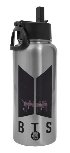 BTS — Metal mug thermo Silver with Straw and Spout Lid (Stainless steel), double wall, 950ml