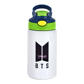 BTS, Παιδικό παγούρι θερμό, ανοξείδωτο, με καλαμάκι ασφαλείας, πράσινο/μπλε (350ml)
