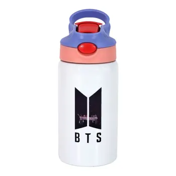 BTS, Children's hot water bottle, stainless steel, with safety straw, pink/purple (350ml)