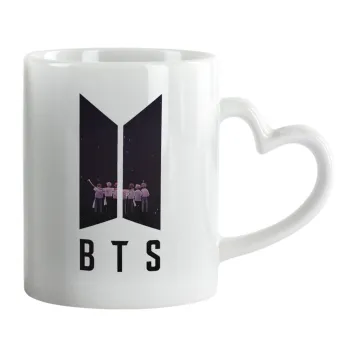 BTS, Κούπα καρδιά χερούλι λευκή, κεραμική, 330ml