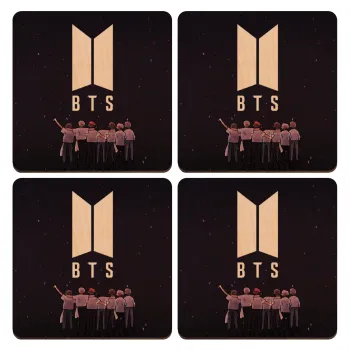 BTS, ΣΕΤ x4 Σουβέρ ξύλινα τετράγωνα plywood (9cm)