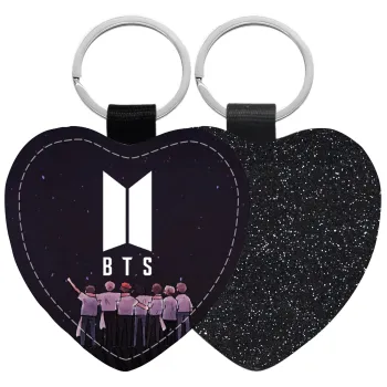 BTS, Μπρελόκ PU δερμάτινο glitter καρδιά ΜΑΥΡΟ