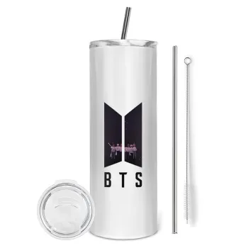 BTS, Tumbler ποτήρι θερμό από ανοξείδωτο ατσάλι 600ml, με μεταλλικό καλαμάκι & βούρτσα καθαρισμού