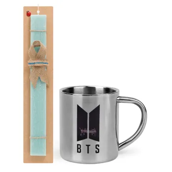 BTS, Easter Set, metallic thermal cup (300ml) & aromatic flat Easter candle (30cm) (TURQUOISE)