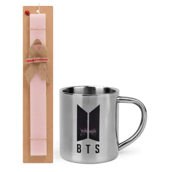 BTS, Easter Set, metallic thermal cup (300ml) & aromatic flat Easter candle (30cm) (PINK)