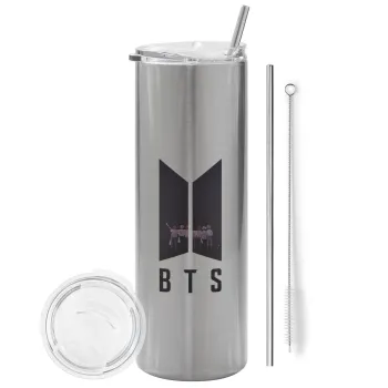 BTS, Tumbler stainless steel Silver 600ml, with metal straw & cleaning brush