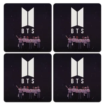 BTS, ΣΕΤ 4 Σουβέρ ξύλινα τετράγωνα (9cm)
