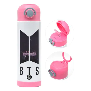 BTS, Children's hot water bottle, stainless steel, with safety straw, PINK (500ml)