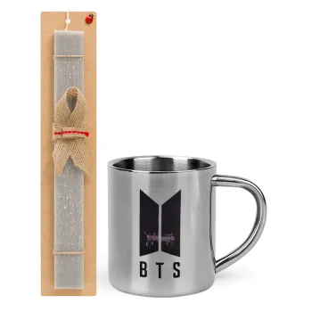 BTS, Easter Set, metallic thermal cup (300ml) & Easter aromatic flat candle (30cm) (GRAY)