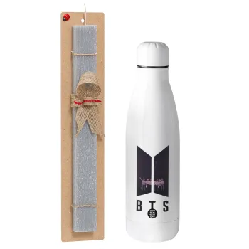 BTS, Easter Set, metallic stainless thermos bottle (500ml) & scented flat Easter candle (30cm) (GRAY)