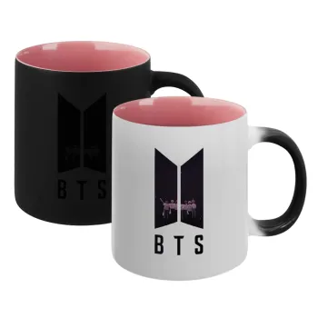 BTS, Κούπα Μαγική εσωτερικό ΡΟΖ, κεραμική 330ml που αλλάζει χρώμα με το ζεστό ρόφημα
