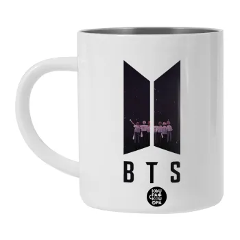 BTS, Λευκή Ανοξείδωτη Μεταλλική Κούπα 450ml - Διπλού Τοιχώματος 