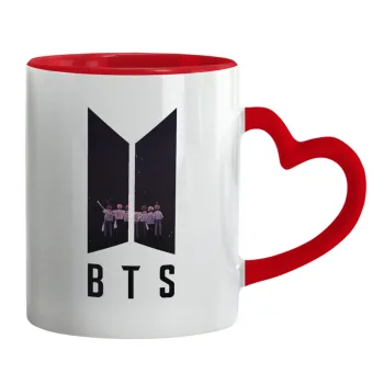 BTS, Κούπα καρδιά χερούλι κόκκινη, κεραμική, 330ml