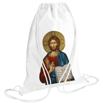 Ιησούς, Τσάντα πλάτης πουγκί GYMBAG λευκή (28x40cm)