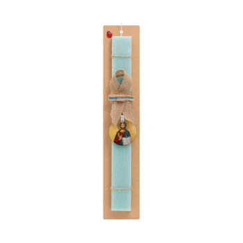 Jesus, Easter Set, wooden keychain & aromatic flat Easter candle (30cm) (TURQUOISE)