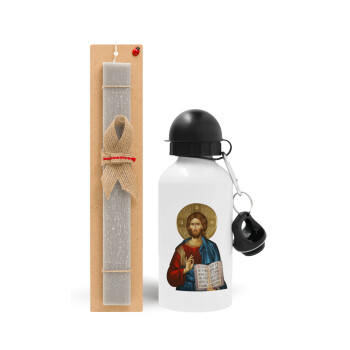 Jesus, Πασχαλινό Σετ, παγούρι μεταλλικό  αλουμινίου (500ml) & πασχαλινή λαμπάδα αρωματική πλακέ (30cm) (ΓΚΡΙ)