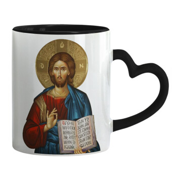 Jesus, Mug heart black handle, ceramic, 330ml