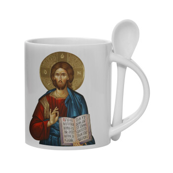 Jesus, Ceramic coffee mug with Spoon, 330ml (1pcs)