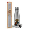 Easter Set, metallic Inox water bottle (750ml) & aromatic flat Easter candle (30cm) (GRAY)