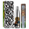 Easter Set, metallic stainless thermos flask (500ml) & scented flat Easter candle (30cm) (GRAY)