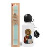Easter Set, metallic aluminum water bottle (500ml) & scented flat candle (30cm) (TURQUOISE)