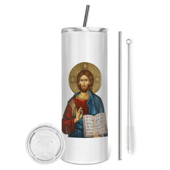 Ιησούς, Eco friendly ποτήρι θερμό (tumbler) από ανοξείδωτο ατσάλι 600ml, με μεταλλικό καλαμάκι & βούρτσα καθαρισμού