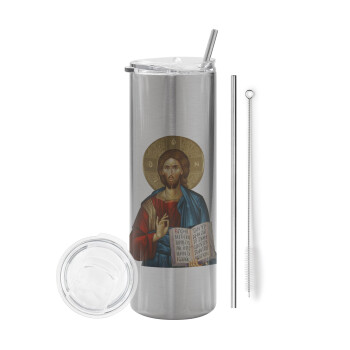 Jesus, Tumbler stainless steel Silver 600ml, with metal straw & cleaning brush