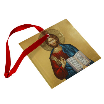 Ιησούς, Χριστουγεννιάτικο στολίδι γυάλινο τετράγωνο 9x9cm
