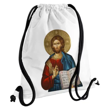 Jesus, Backpack pouch GYMBAG white, with pocket (40x48cm) & thick cords
