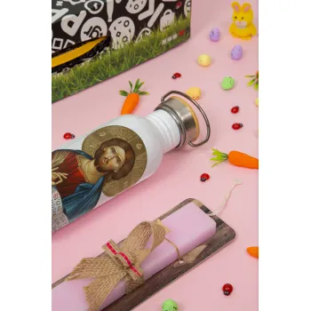 Ιησούς, Πασχαλινή Λαμπάδα με παγούρι μεταλλικό (620ml, stainless steel) & κερί αρωματικό πλακέ (30cm) (ΡΟΖ)