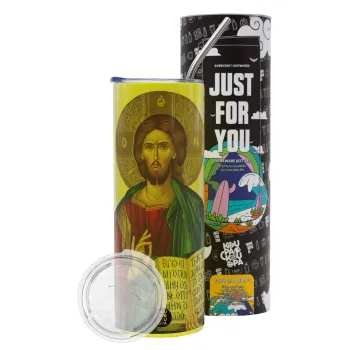 Ιησούς, Neon Yellow Travel Tumbler θερμό, μεταλλικό καλαμάκι(Ανωξείδωτο 304 Food grade, BPA free, 600ml)