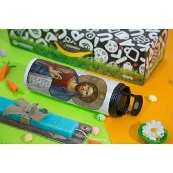 Ιησούς, Πασχαλινή Λαμπάδα με Travel Tumbler θερμό με διπλό καπάκι (600ml, BPA free) & κερί αρωματικό πλακέ (30cm) (ΤΙΡΚΟΥΑΖ)