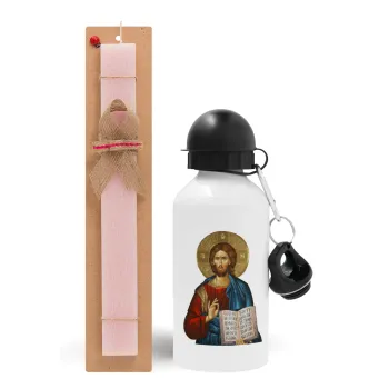 Jesus, Easter Set, metallic aluminum bottle (500ml) & aromatic flat Easter candle (30cm) (PINK)