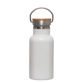 BLANK, Metallic thermos (Stainless steel) White with wooden lid (bamboo), double-walled, 350ml