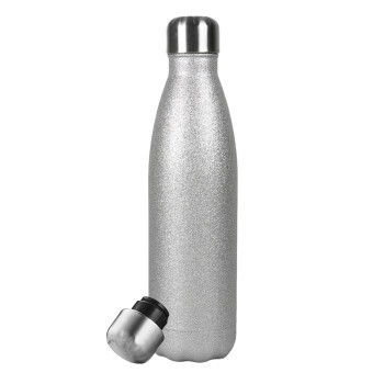BLANK, Metallic Glitter Silver Thermos Flask (Stainless steel), double-walled, 500ml