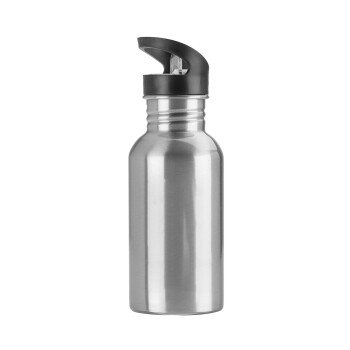 BLANK, Water bottle Silver with straw, stainless steel 600ml