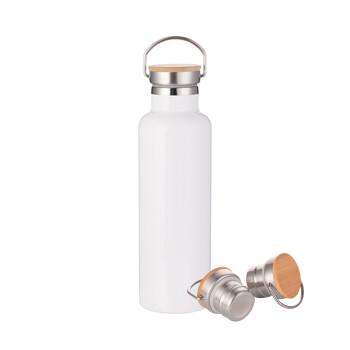BLANK, Stainless steel White with wooden lid (bamboo), double wall, 750ml