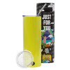Neon Yellow Travel Tumbler, with metal straw (Stainless steel 304 Food grade, BPA free, 600ml)