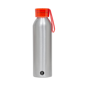 BLANK, Aluminum Sports Bottle 650ml – Silver with Red Cap and Silicone Strap